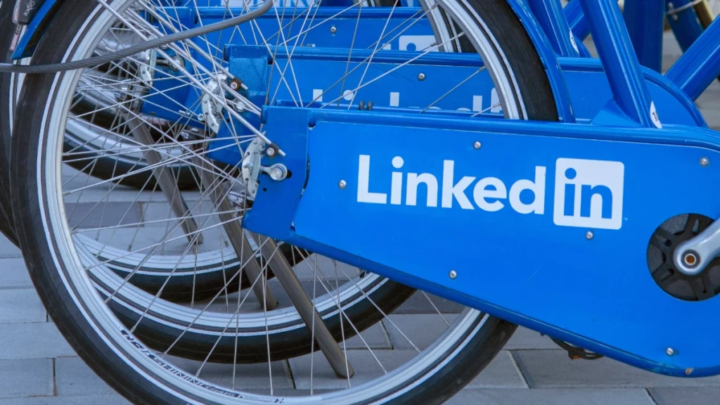 LinkedIn logo on bicycle